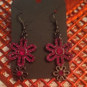 Lia Sophia Pink Floral Dangle Earrings